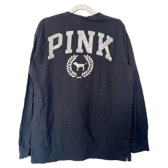 PINK Victoria's Secret Tops - Victoria’s Secret PINK Black Sequins Bling Long Sleeve Tee | M